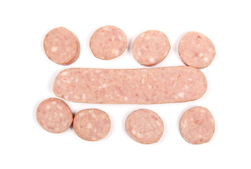 Sausage slices isolated on white background, top view