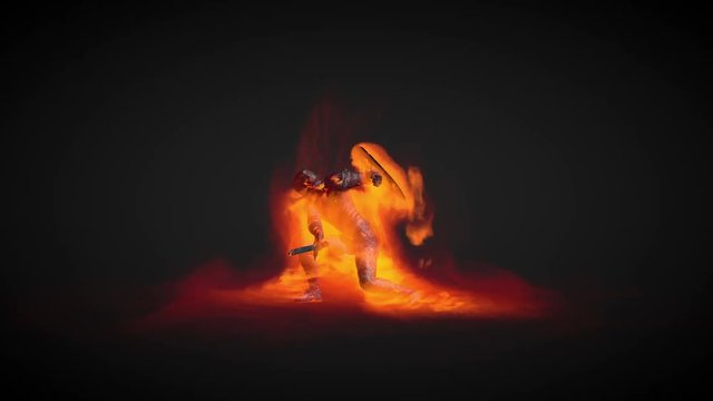 Animation of a warrior using fire magic attack