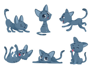 Little kittens. Cats domestic cute and funny little baby animals playing smiling vector characters isolated. Kitten character domestic, happy animal kitty illustration