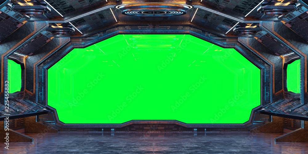 Poster grunge spaceship interior background 3d rendering