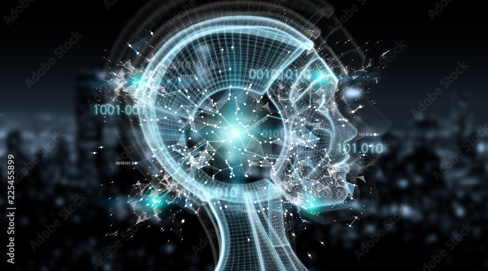 Fototapete digital artificial intelligence cyborg interface 3d rendering