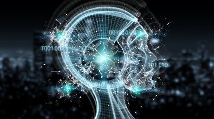 Digital artificial intelligence cyborg interface 3D rendering