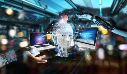 Robot controlling modern devices interface system 3D rendering