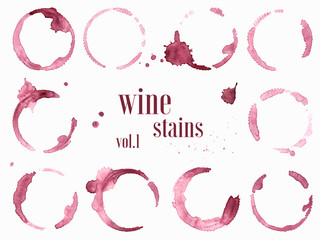 Set of wine stains and splatters. Vector illustration - obrazy, fototapety, plakaty