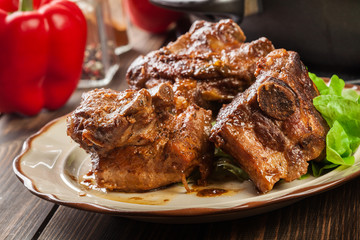 Pork spare ribs served on a plate