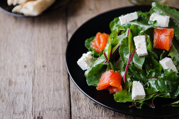 Mixed salad with slightly salted salmon