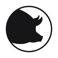 Pig graphic sign. Head pig black silhouette in the circle  isolated on white background. Vector illustration © archivector