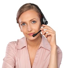 Portrait of a Female Phone Operator in Headset