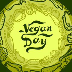 Green vegan day concept background. Hand drawn illustration of green vegan day vector concept background for web design
