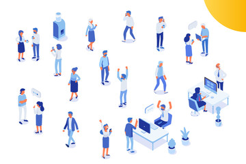 Isomeric office people vector set. Office life. Flat vector characters isolated on white background.