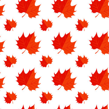 Vector Illustration. Red Maple leaf. Autumn icon leaf pattern. SEamless pattern with red maple leaf