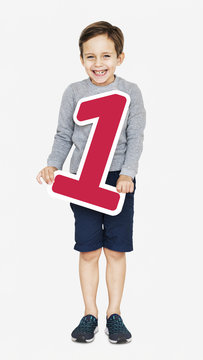 Happy Kid Holding Number One