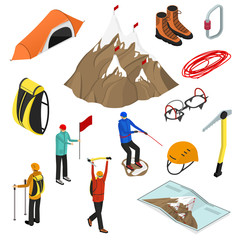 Color Mountaineering Signs 3d Icon Set Isometric View. Vector