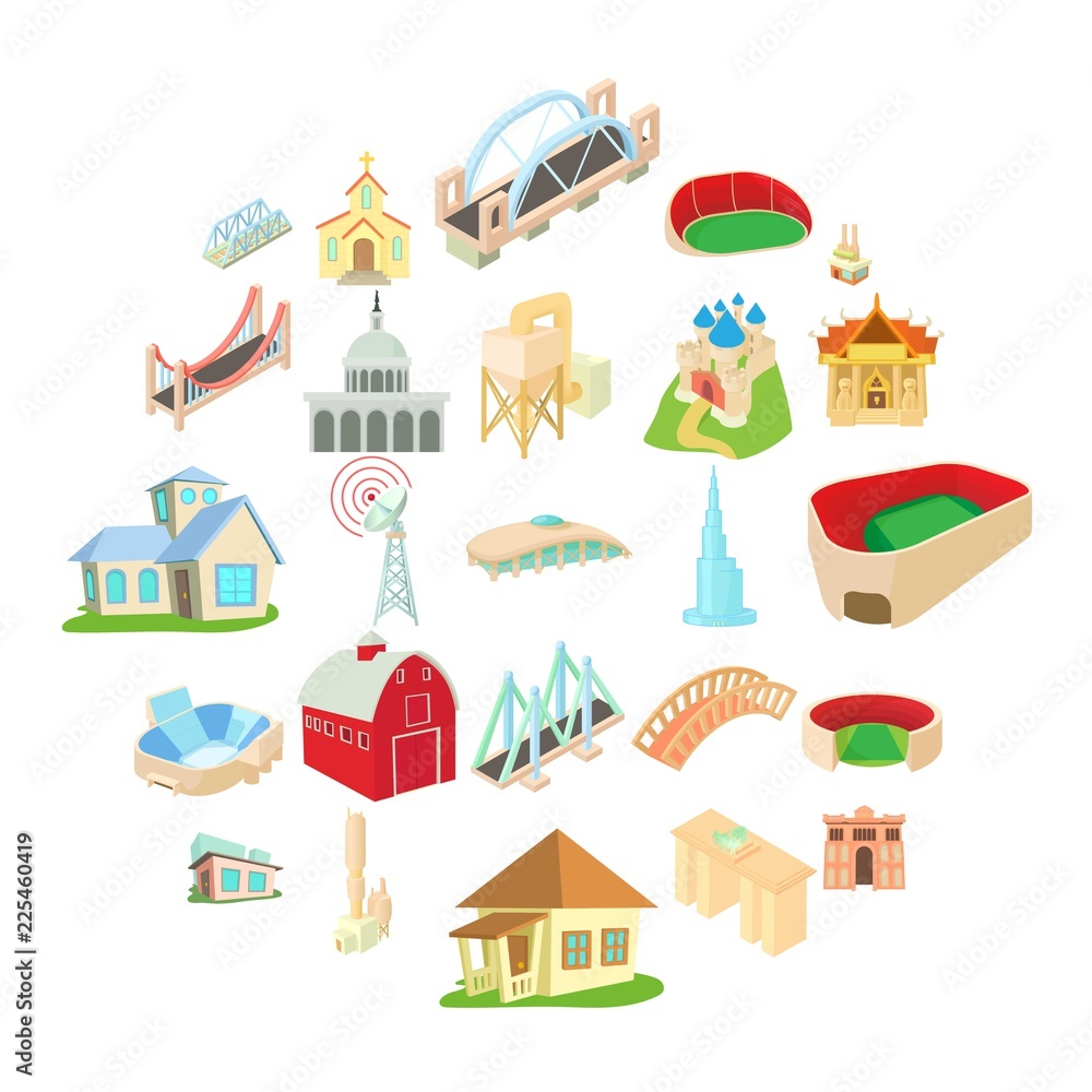 Poster building house icons set. cartoon set of 25 building house vector icons for web isolated on white ba