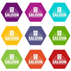 Saloon icons 9 set coloful isolated on white for web