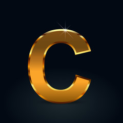 Dark gold vector letter C uppercase isolated on black background