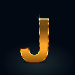 Dark gold vector letter J uppercase isolated on black background