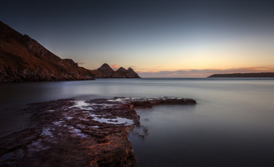 Evening at Three Cliffs Bay on the Gower peninsula, Swansea, South Wales, UK