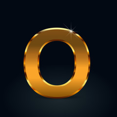 Dark gold vector letter O uppercase isolated on black background