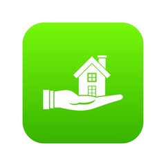 House in hand icon digital green for any design isolated on white vector illustration