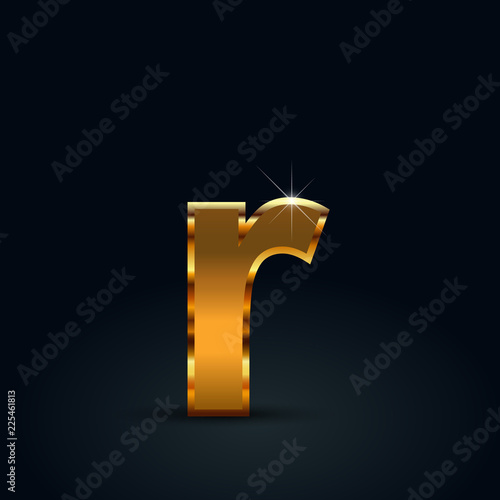 "Dark gold vector letter R lowercase isolated on black background