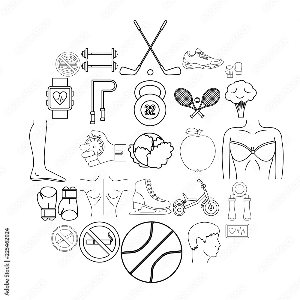 Poster workout icons set. outline set of 25 workout vector icons for web isolated on white background