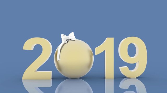 Animazione illustrazione 3D. Capodanno 2019. Nella decorazione Natalizia il numero nove sostituisce l'otto..