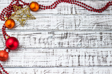 Beautiful Christmas decorations on a wooden background. Beautiful festive christmas background. New Year's holidays. Christmas Holidays.