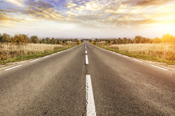 Autumn road background and free space for your decoration. 