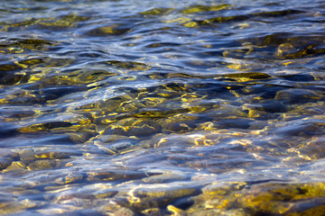 Water texture Sea ripples on the beach. Clean and clear water in the sea. 