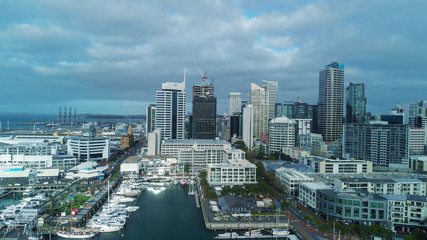 Aerial panoramic view of Auckland skyline at dusk, New Zealand