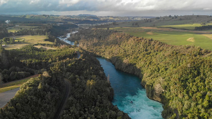 Fototapeta na wymiar Aerial panoramic view of Huka Falls in Taupo, New Zealand