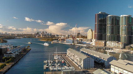 SYDNEY, AUSTRALIA - AUGUST 19, 2018: City skyline aerial view from Darling Harbour. Sydney attracts 15 million tourists annually