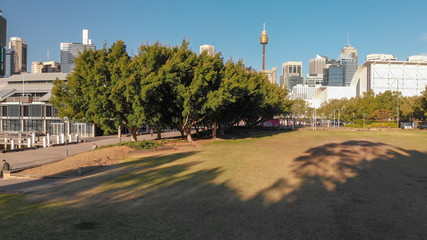 SYDNEY, AUSTRALIA - AUGUST 2018: Panoramic aerial view of city skyline. Sydney attracts 15 million tourists annually