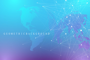 Technology abstract background with connected line and dots. Big data visualization. Perspective backdrop visualization. Analytical networks. Vector illustration.