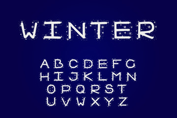 Obraz premium Alphabet winter design. Typeface clip art, line style. English letters. Font vector typography. Hand drawn. EPS 10