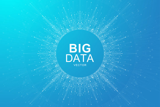 Big data visualization. Graphic abstract background Artificial Intelligence and Machine Learning. Perspective backdrop of depth. Virtual minimal array with compounds. Vector illustration Big data.