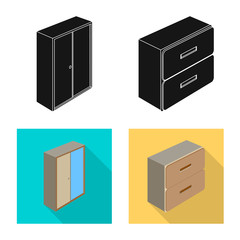 Vector illustration of bedroom and room icon. Collection of bedroom and furniture stock vector illustration.