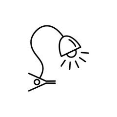 Vector illustration of modern desk study lamp. Line icon of table light fixture. Home & office lighting. Isolated on white background.