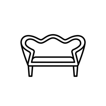 recommend clip art: Black & white vector illustration of vintage loveseat. Double sofa. Line icon of settee. Retro home & office furniture. Isolated on white background