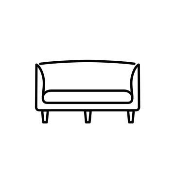 recommend clip art: Black & white vector illustration of wooden sofa. Line icon of settee. Modern home & office furniture. Isolated on white background
