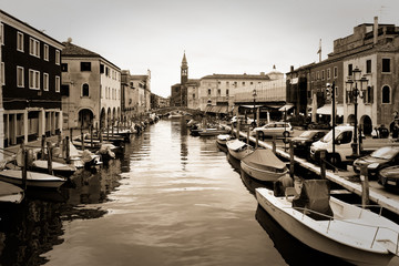 Fototapeta na wymiar Chioggia, Italy-August 26, 2018: Province of Venice. City of fishermen and tourists.