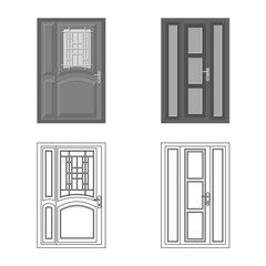 Isolated object of door and front symbol. Set of door and wooden vector icon for stock.