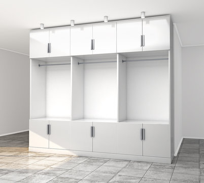 White closet in the room. 3d illustration