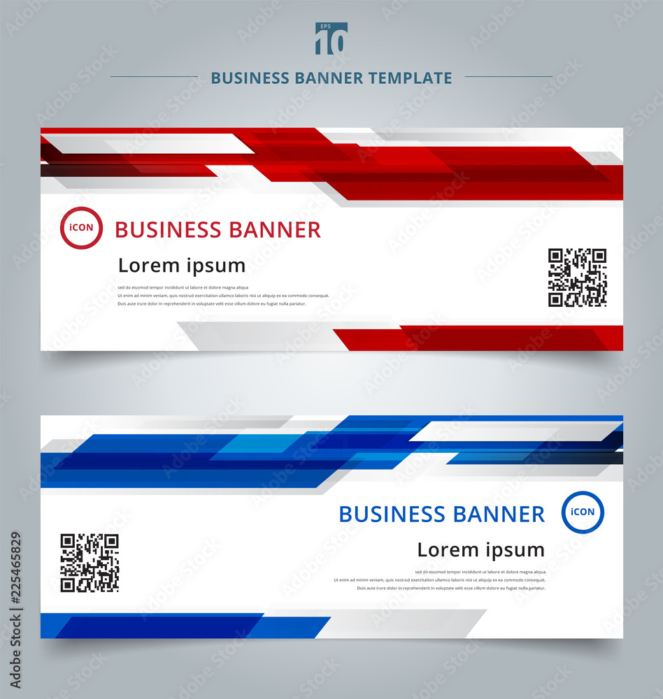 Poster set of abstract template technology web banner geometric red and blue color shiny motion background.