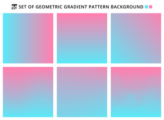 Collection of abstract geometric gradients pattern blue and pink backgrounds.