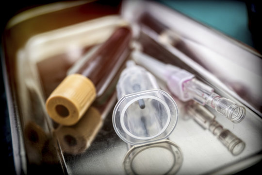 blood sample at a hospital table, conceptual image