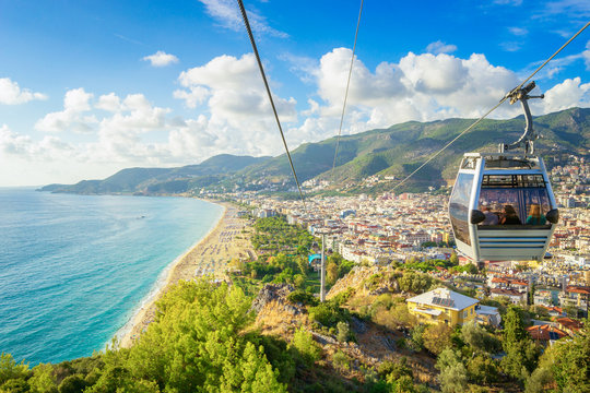 Alanya Cityscape with a cable car, Turkey