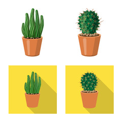 Vector illustration of cactus and pot symbol. Collection of cactus and cacti stock vector illustration.