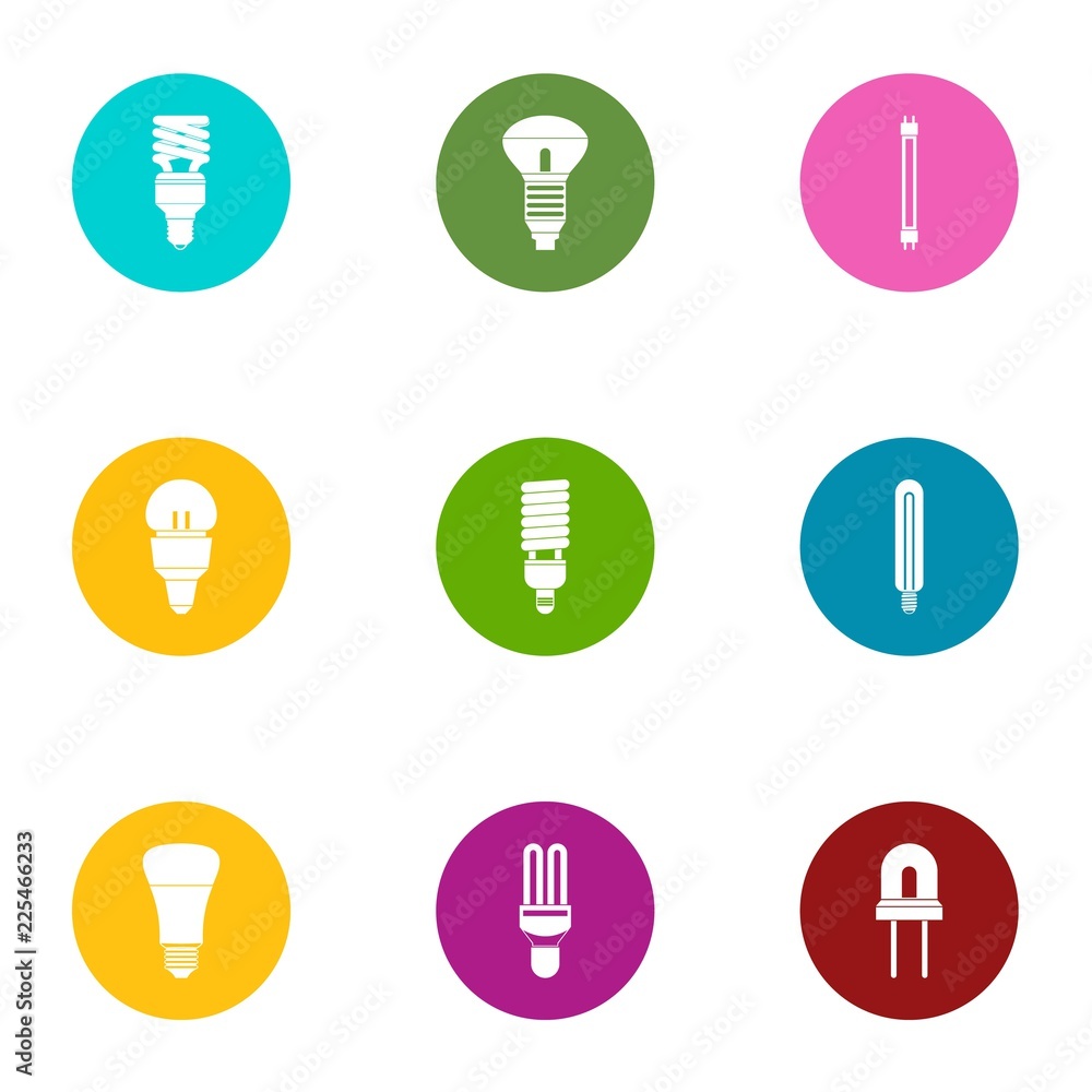 Poster artificial light icons set. flat set of 9 artificial light vector icons for web isolated on white ba